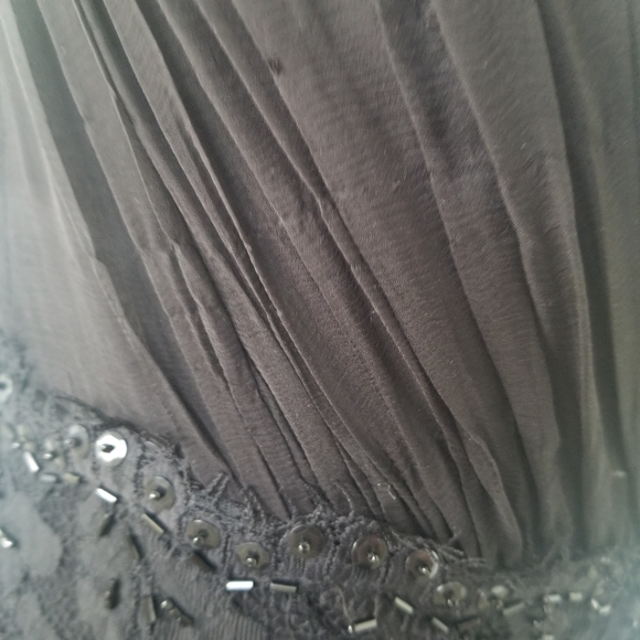 Tadashi Shoji Silk Chiffon Dress Pleated Beaded Size 2 black - Picture 7 of 8